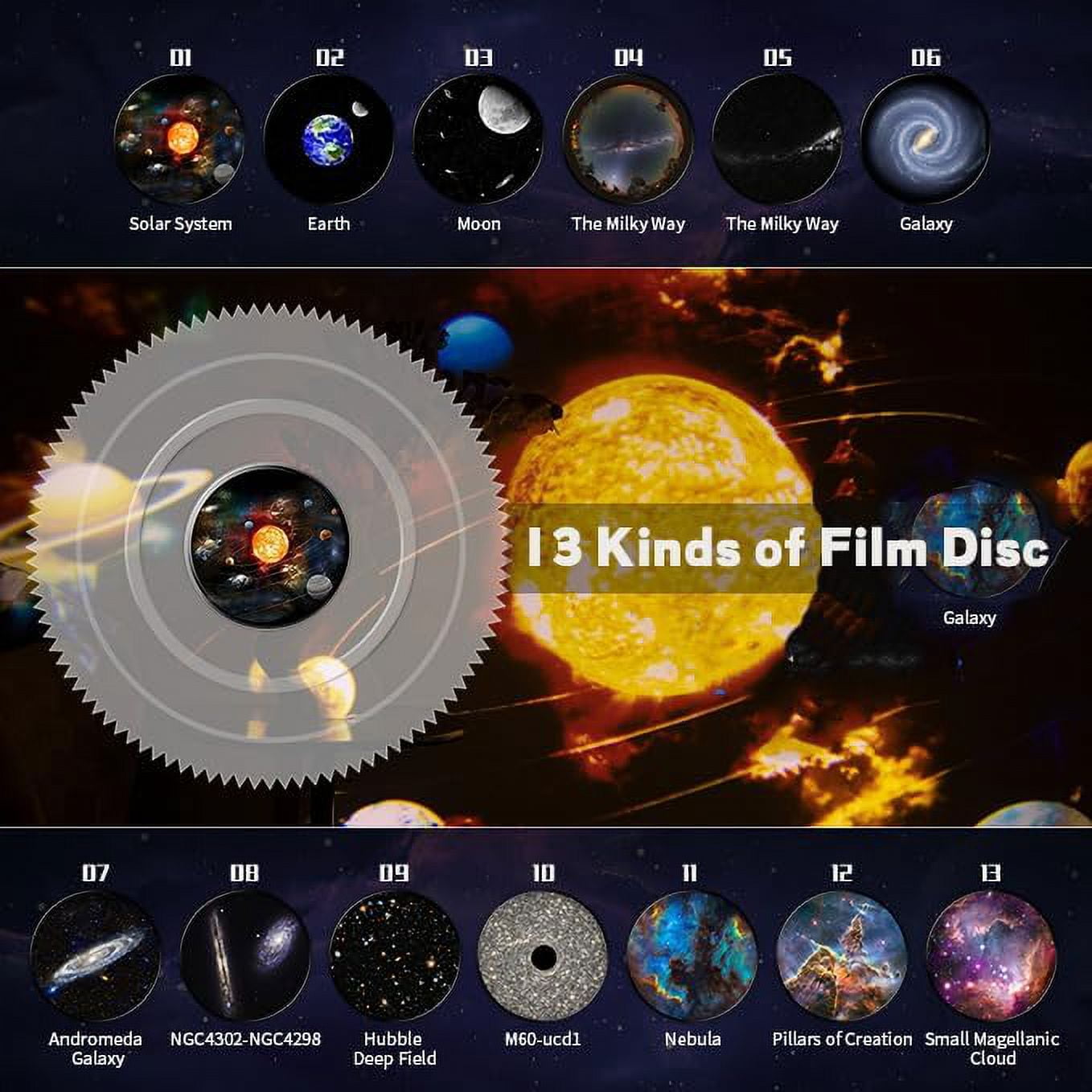 Galaxy Projector, 13 in 1 Star Projector Galaxy Light with Adjustable Knob and Timer, 360° Rotating HD Planetarium Projector Star Night Light for Kids Bedroom Ceiling Decor Holiday Gift (White)