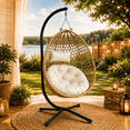 thumbnail image 2 of ROSUIS Foldable Hanging Egg Chair with Stand, HDPE Rattan Wicker Swing Chair with Cushion, Outdoor Egg Chair for Patio Balcony Bedroom, Heavy Duty 350 Lbs Capacity, 2 of 11