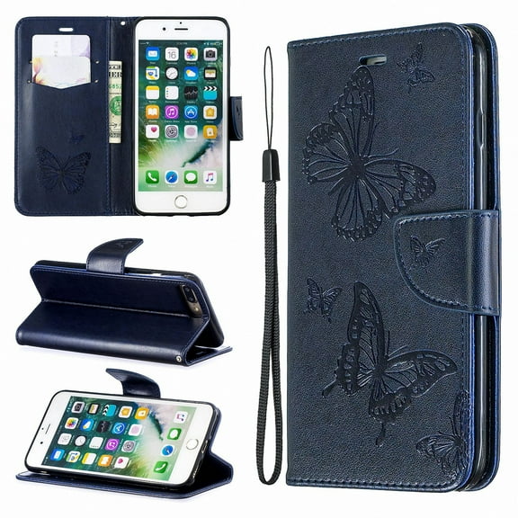iPhone 8 Plus Wallet Case, iPhone 7 Plus Case, Dteck Embossed Butterfly Flip PU Leather Stand Wallet Case Cover For iPhone 8 Plus / 7 Plus, Blue