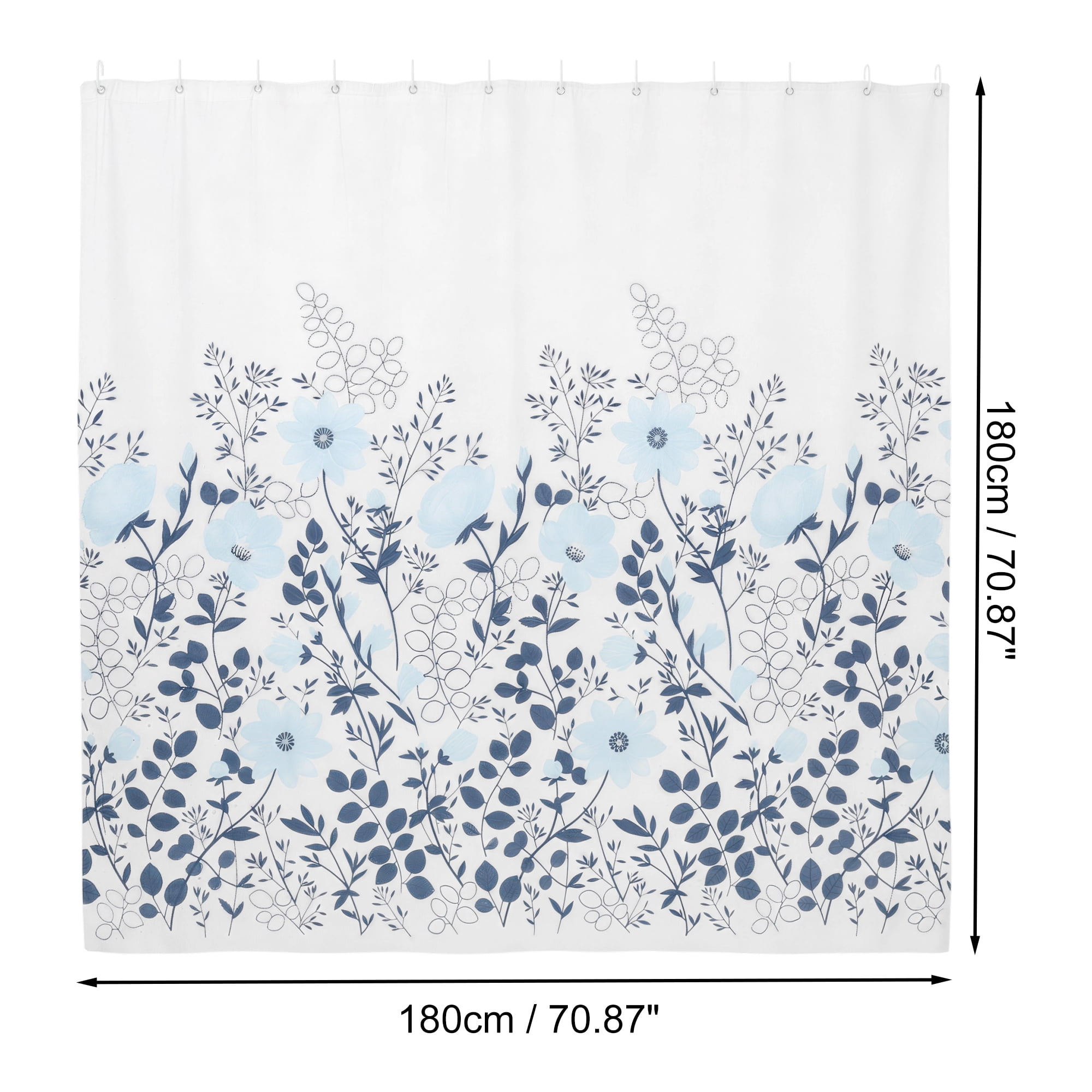 Unique Bargains Flower Shower Curtain 70.87x70.87 White Blue Set for Bathroom