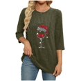 thumbnail image 2 of Christmas Tops for Women Trendy Wine Glass Printed Long Sleeve Ribbed Sweater T-Shirts Crewneck Holiday Outfits (S, Army Green), 2 of 6