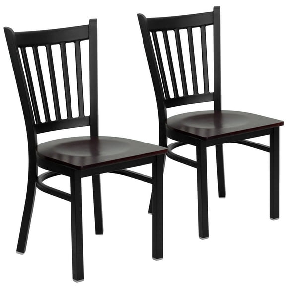 Flash Furniture 2 Pk. HERCULES Series Black Vertical Back Metal Restaurant Chair - Mahogany Wood Seat