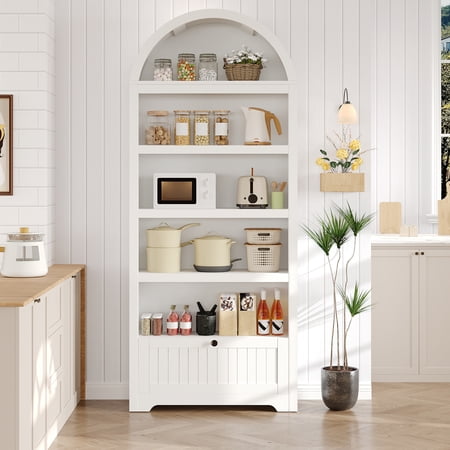Arched Bookcase with Drawer 72 Inch Tall Bookshelf Storage Shelves and Wooden Drawer Display Bookcase Multi Storage Shelves for Living Room Home Office
