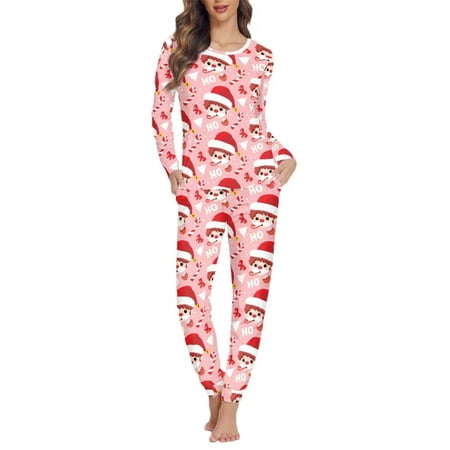 

FKELYI Cute Santa Pjs for Girls 2 PCS Elastic Christmas Ho Ho Pajamas for Ladies Night Size S Soft Xmas Sleepwear for Women Pajama Set