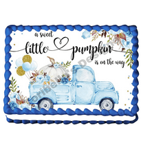 A Little Pumpkin Is On The Way Truck Baby Shower Edible Image Cake Topper, by ToriBellas Designs