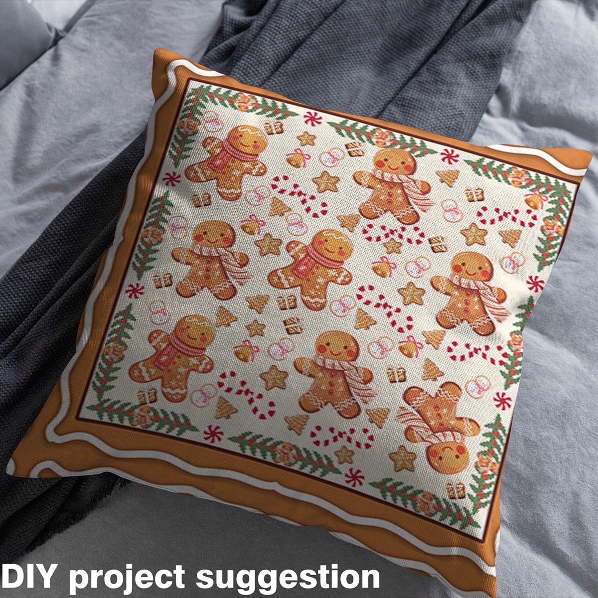 Homewish Cute Gingerbread Man Fabric by the Yard 3 Yard,Christmas Gifts Cute Snowman Sewing Fabric,Brown Beige Room Decor Fabric by the Yard For Girls,Ultra Soft Home Decor