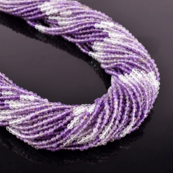 QNAVIC Natural Shaded Amethyst Gemstones Micro Faceted Rounds Beads Strand Drilled Stone Chakra Healing Crystals DIY Jewelry Making Wholesale Bulk Loose Supply Strand 30 Centimeter (1 Strand)