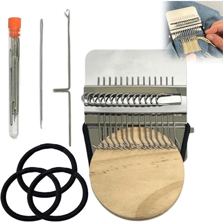 PatchMaker 2.0 Kit Loom Knitting Kit for Beginners Mini Portable Patch Darning Loom Kit Patchwork Weaving Tool Set for Quickly Sewing Repair Sewing Craft Supplies (14 Hooks)