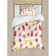 thumbnail image 3 of Ice Cream Duvet Cover Set, Watercolor Style Ice Cream with Cones in Pastel Toned Paintbrush Art, Decorative 3 Piece Bedding Set with 2 Pillow Shams, Queen Size, Multicolor, by Ambesonne, 3 of 3