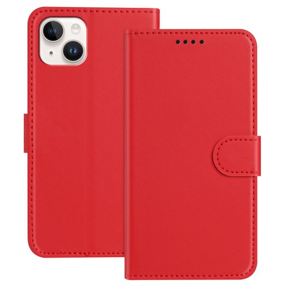 Allytechgroup Case for iPhone 15 Plus with Credit Card Slot, Slim Luxury PU Rugged Non-Slip Grip Shockproof Bumper Full Body Protective Cover Men Women Phone Case for iPhone 15 Plus, Red