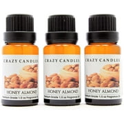 Crazy Candles Honey Almond (Made in USA) 3 Bottles 1/2 FL Oz Each (15ml) Premium Grade Scented Fragrance Oil