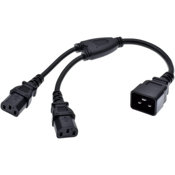 Toptekits IEC 320 C20 to Dual C13 Splitter Power Cord, Heavy Duty C20 Male to 2X C13 Female Y Splitter Cable Power Cord, 16A, 16AWG, 1ft/30cm(C20 to 2XC13 Splitter Cord)