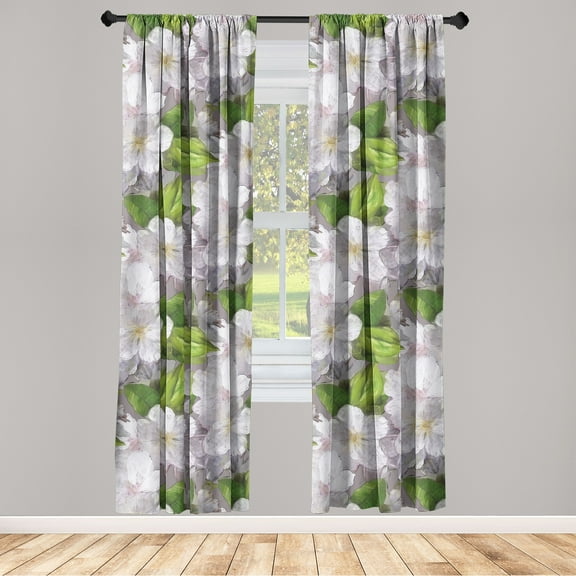 Jungle Boho Window Curtains, Springtime Theme Floral Pattern With Eucalyptus Color Leaves Print, Lightweight Decor 2-Panel Set with Rod Pocket, Pair of - 28"x63", Fern Green Pale Grey, by Ambesonne