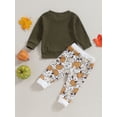 thumbnail image 4 of Faithtur Toddler Girls Halloween Pants Sets Solid Color Long Sleeve Tops Pumpkin Print Drawstring Pants Sets, 4 of 9