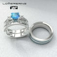 thumbnail image 3 of Couple rings Wedding Ring Set Women Square cut opal Engagement Ring in Sterling Silver Man Titanium Bands, 3 of 6