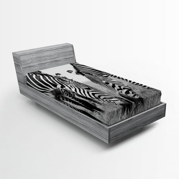 Ambesonne Zebra Fitted Sheet, Wildlife Burchell, Twin XL Size, White and Black