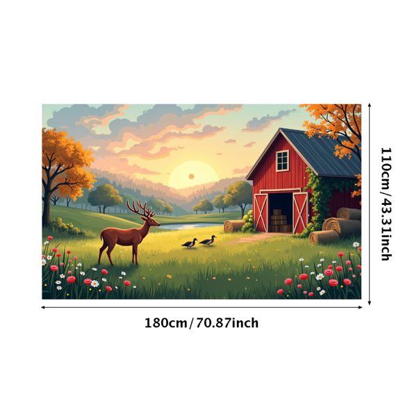 Rustic Landscape Backdrop Vintage Farmhouse Scenery Banner Autumn Sunset Scene Photography Background for Photoshoot Event Wedding Parties Decor