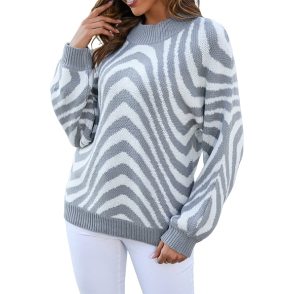 PEONAVET Crew Neck Sweater for Women Women's Comfortable Print Long Sleeve Round Neck Sweater Top