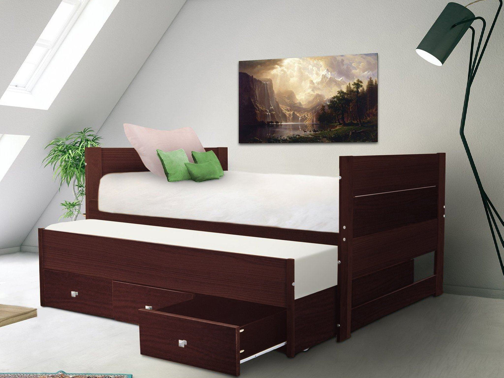 Bedz King All in One Twin Bed with Twin Trundle and 3 Built in Drawers