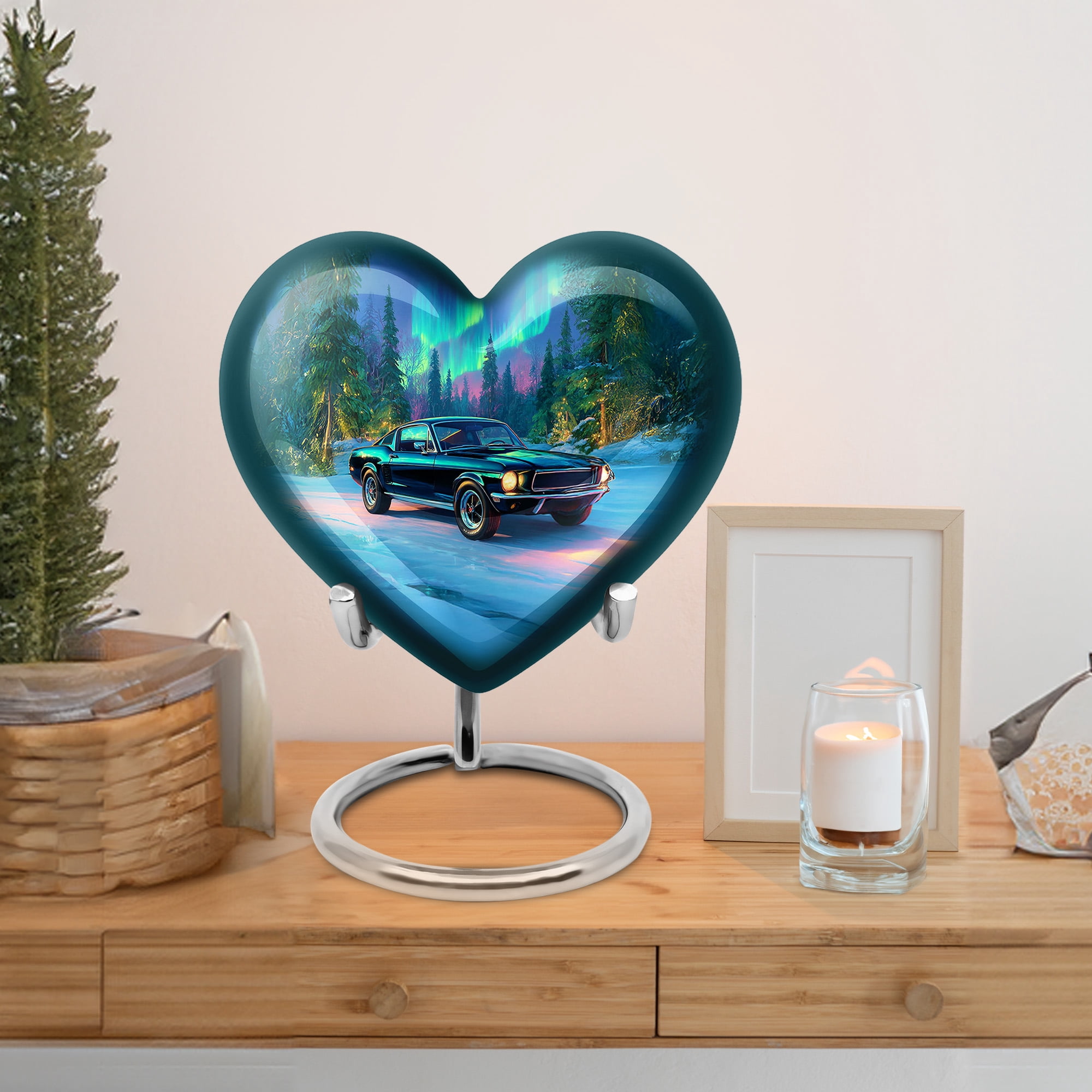 MUKTIVE Car Funeral Heart Urns for Human Adult Ashes Father & Mother, Blue Cremation Burial Urn for Adult Ashes Mother, Small Keepsake Mountain Urns for Loved Ones, 3 Inch