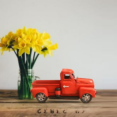 Vintage Christmas Red Metal Truck with Wheels Table Top Decor Kids Gift Toy