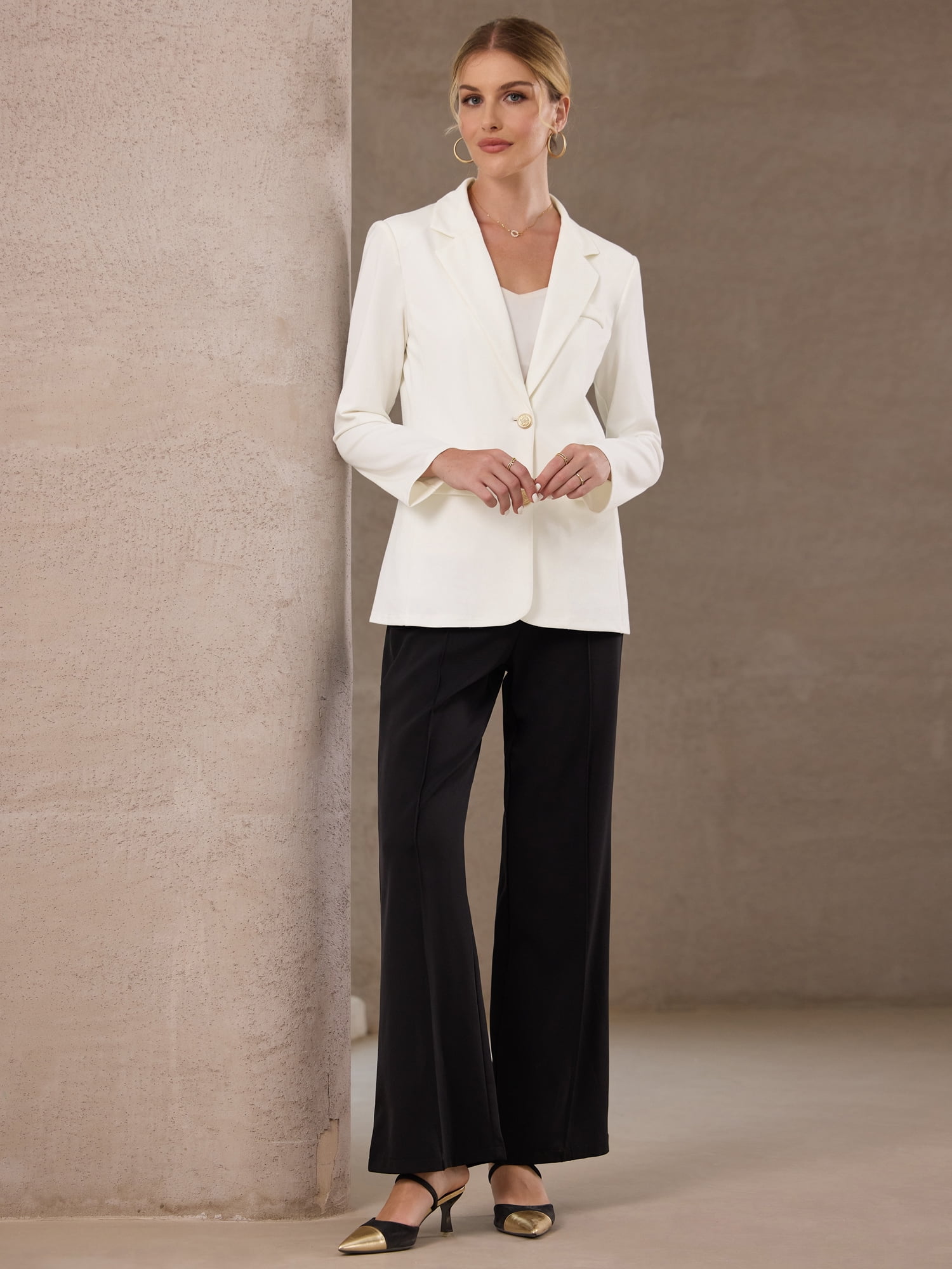 DARING DIVA Women's Stretchy Knit Blazer Casual Lightweight Jacket M White
