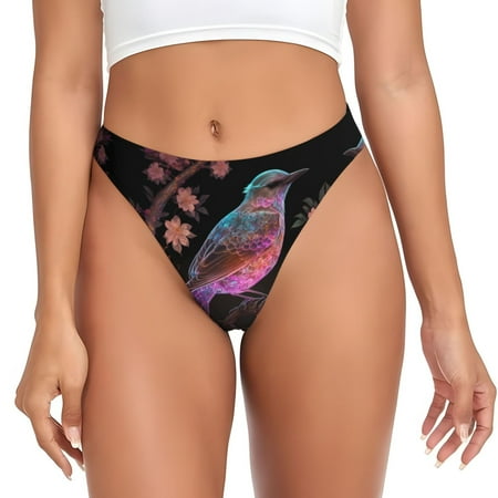 Thongs for Women - Pink Patterned Bird A No Show Seamless Womens Thongs Underwear  Soft Stretch G String Thongs for Women Cuteness Ladies Thong Bikini Panties Briefs