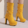 thumbnail image 2 of Yellow Womens Round Toe Boots With Front Zipper And High Heel For Winter Casual And Everyday Use, 2 of 5