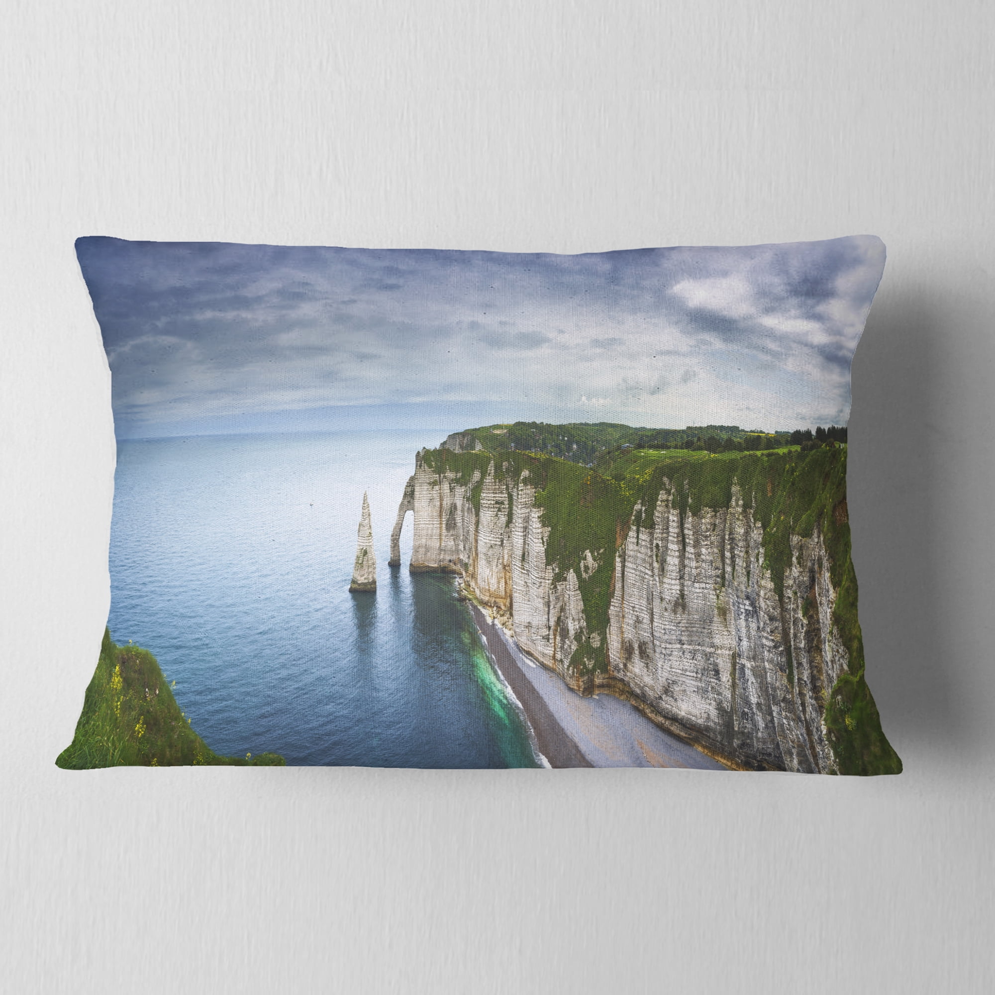 Designart Etretat Aval Cliff and Rocks - Oversized Beach Throw Pillow - 12x20