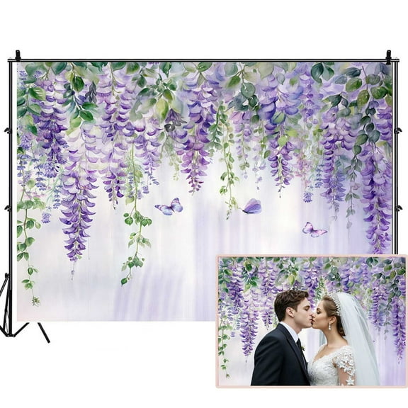 Purple Lavender Wedding Backdrops for Photoshoot, Flower Butterfly Bridal Shower Picture Party Decorations Wall Backdrop for Photography Decor Banner, Photographic Studio Photo Backgrounds 7X5 FT