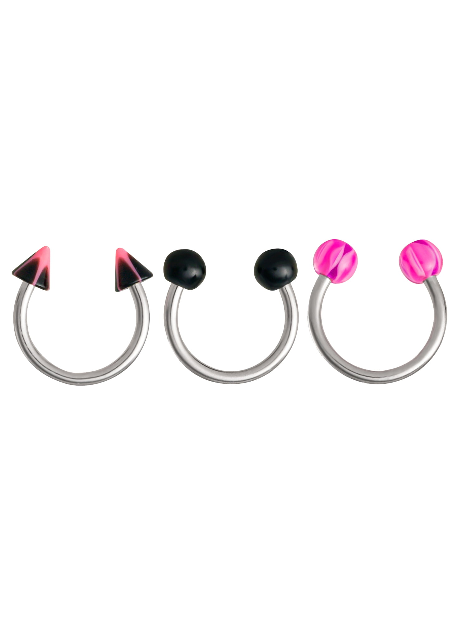 Body Jewelry Women's Value Pack 18 Gauge Stainless Steel Horseshoe Nose Rings, Pink and Black