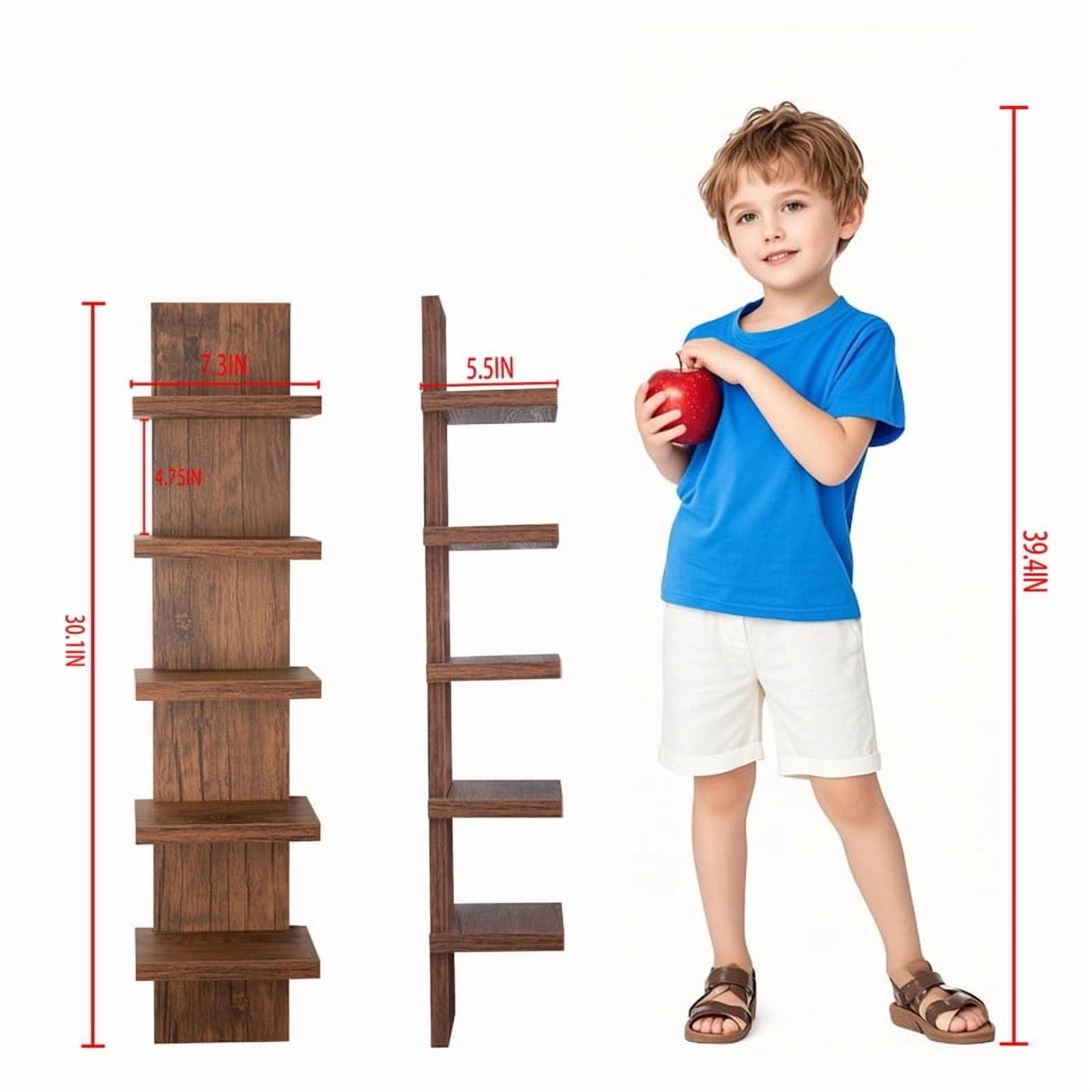 5 Tier Wall Shelf Unit, Brown Wall Shelf, Multifunctional Display Floating Shelf, Bedroom and Home Decor Organizer
