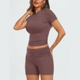 thumbnail image 4 of Htigea Womens Workout Sets Casual Cute Comfy Tracksuit Outfits Summer Short Sleeve Tops 2 Piece Shorts Set Today Deals Coffee,XL, 4 of 7