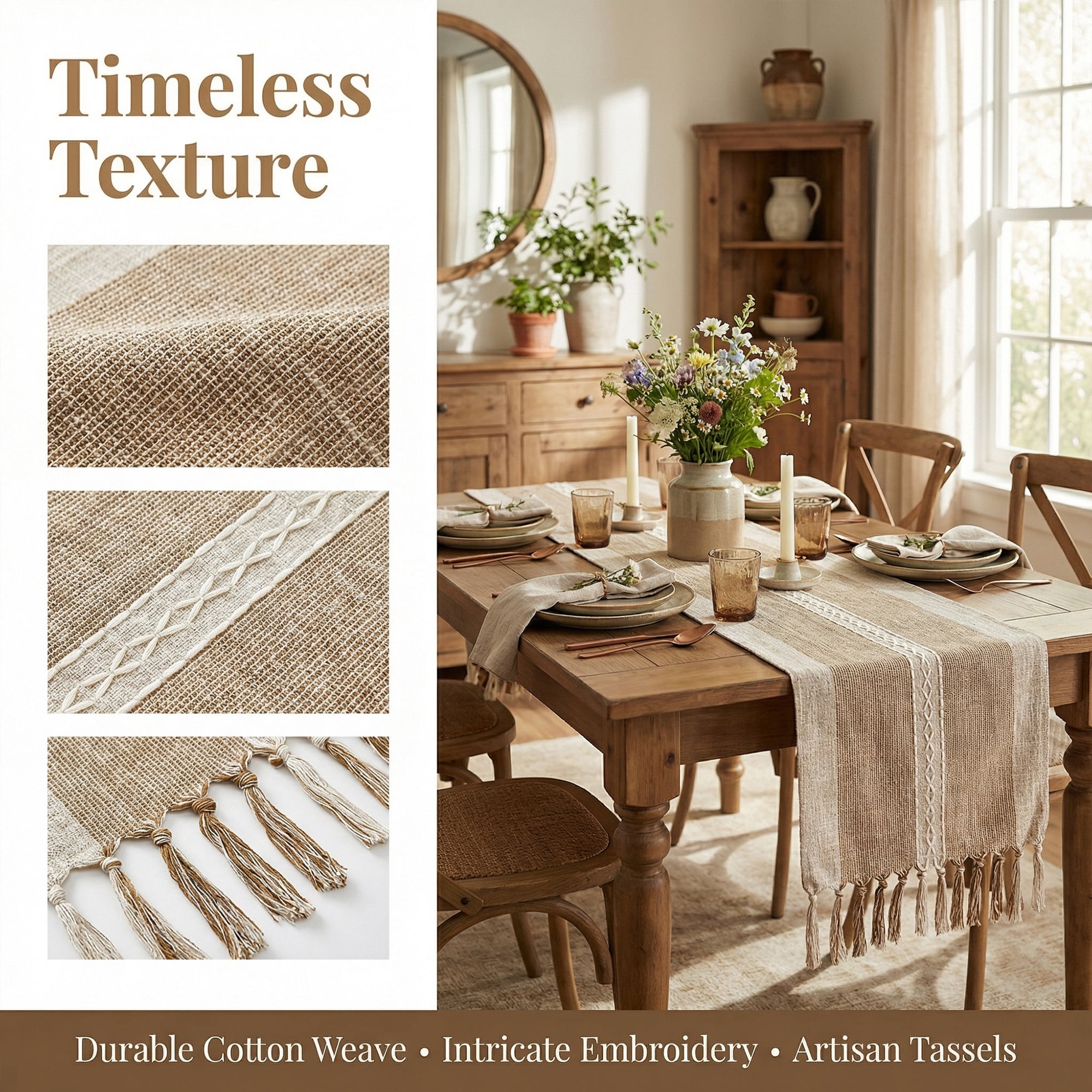 Unique Bargains Home Decorations Tassel Polyester Kitchen Runner Coffee 13x72in