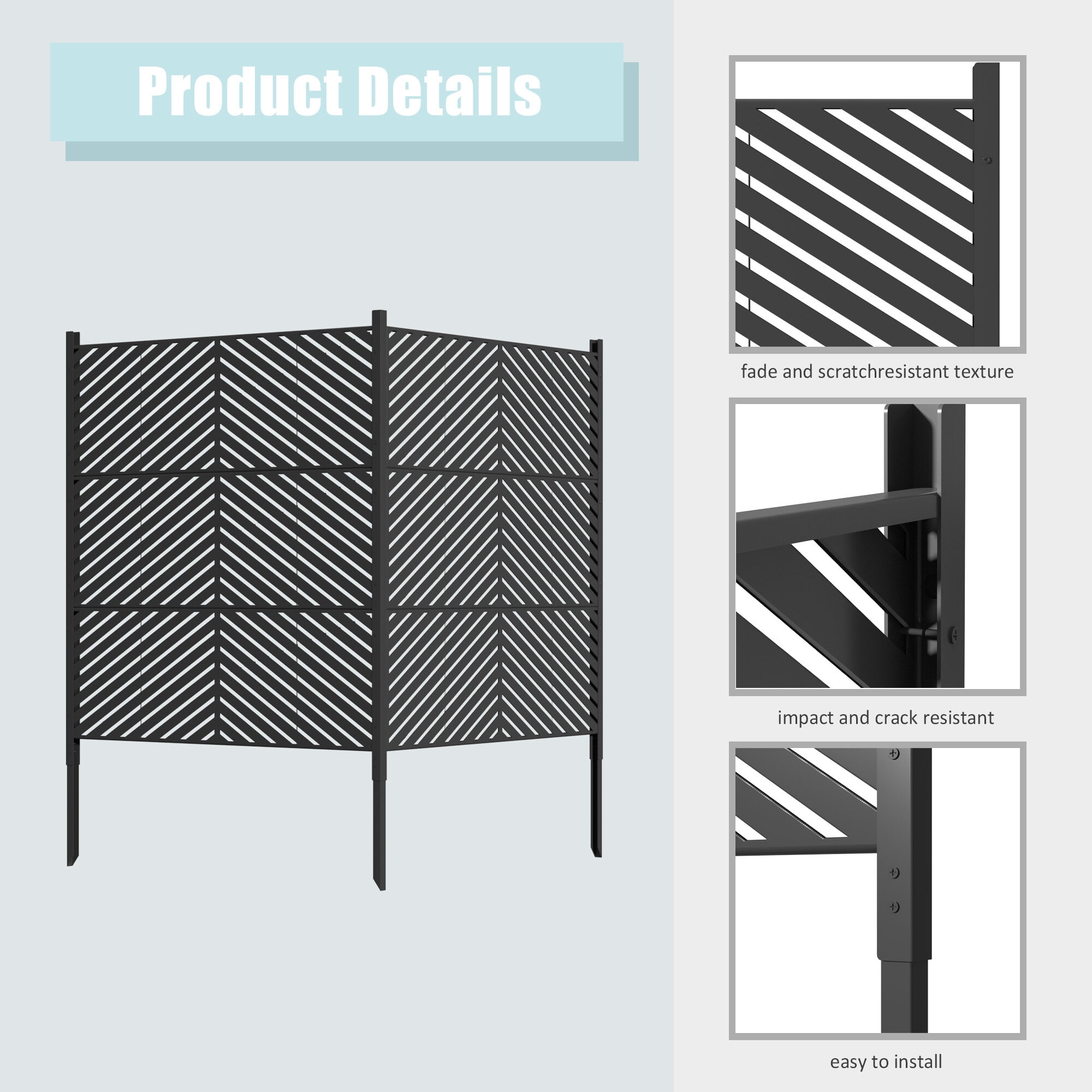 Privacy Fence 47 x 47 inch Outdoor Privacy Screen Fence Panels – All-Weather No-Dig Fence Kit for Air Conditioner, Trash Can, Pool Equipment Enclosure – Easy Installation & Multi-Purpose Security,Fe