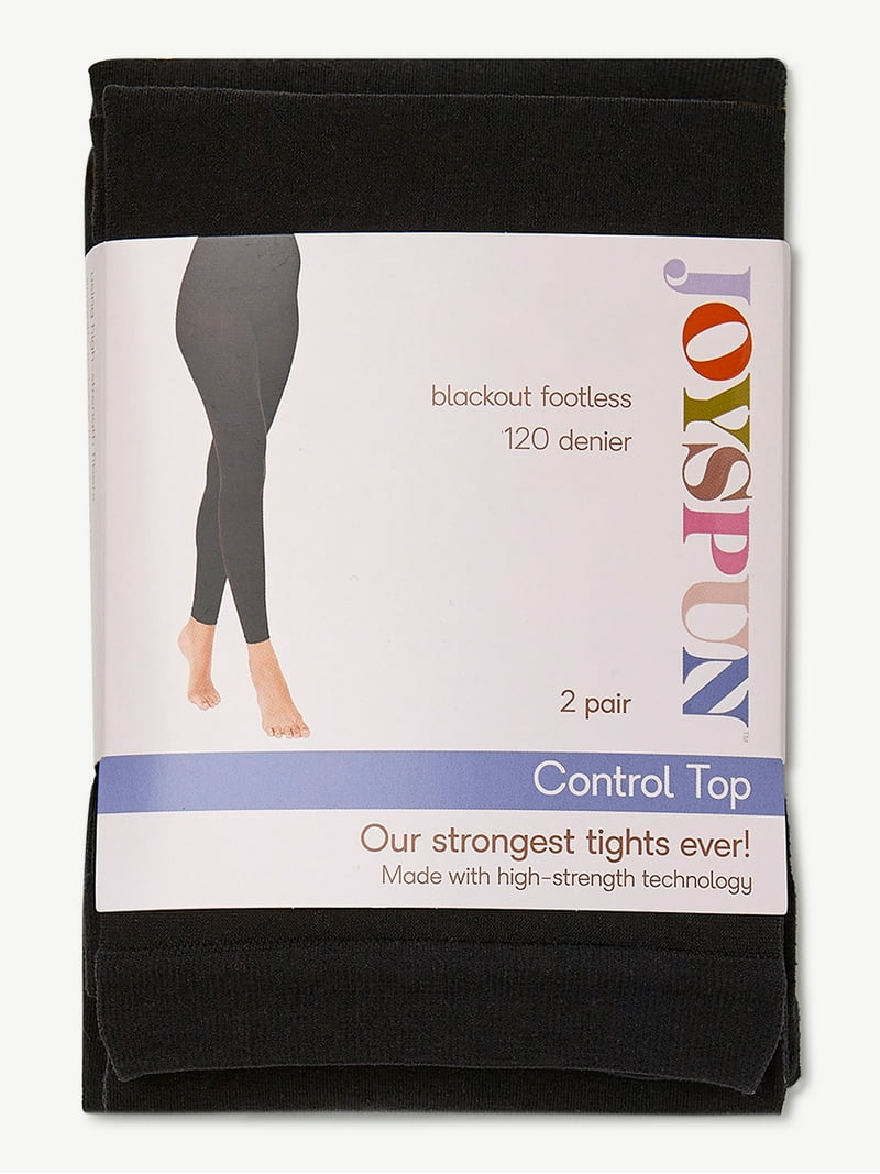 Joyspun Women's Footless Tights, 2-Pack, Sizes S-3xl, Size: 2XL, Black