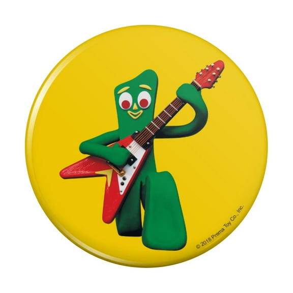 Gumby Playing Guitar Rock and Roll Pinback Button Pin