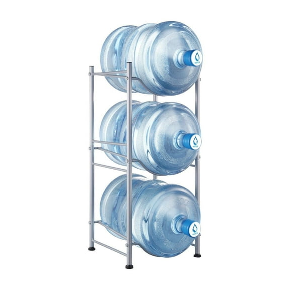 Water Jug Holder 3 Tier - Bottle Rack for 3 Gallon Jugs - Silver Industrial Storage Organizer for Kitchen, Garage, Home, Office