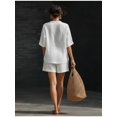 thumbnail image 6 of Two Piece Linen Short Sets for Women Short Sleeve V Neck Shirt Top and Shorts Casual Summer Travel Vacation Outfits Loose Short Sleeve, 6 of 7