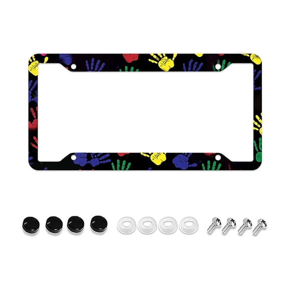 Autism License Plate Frame, Rainbow Palm Print Cool License Plate Frames Black Funny Car Plate Frame Holder Cover for Women Men with 4 Holes, 12x6 Inch