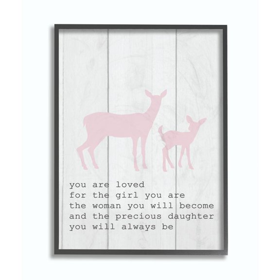The Kids Room by Stupell Kids Inspirational Word Girls Deer Family Animal Design Framed Giclee Texturized Art by Daphne Polselli
