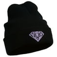thumbnail image 5 of Diamond Embroidered Cuff Long Black Beanie - Lavender OSFM, 5 of 5