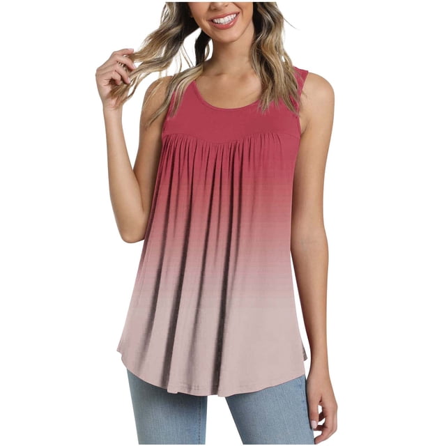 Tank Tops Décontracté Sans Manches d'Été pour Femmes Fermeture Plissée Imprimée