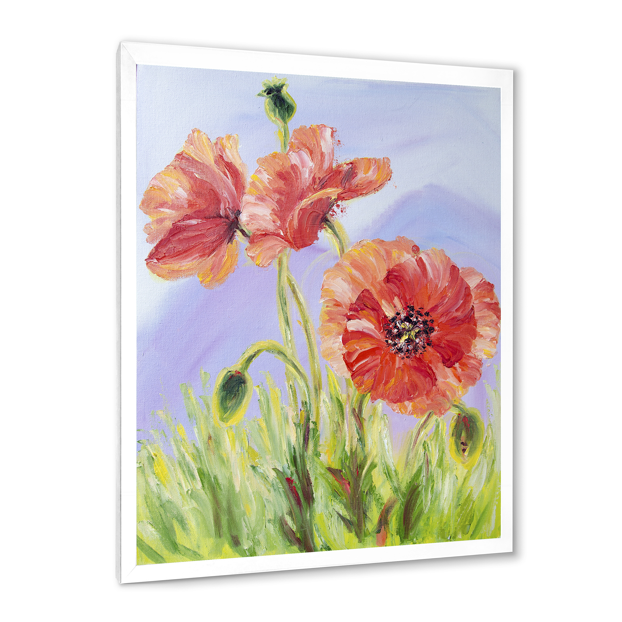 Designart 'Blossoming Poppies At Dawn' Traditional Framed Art Print