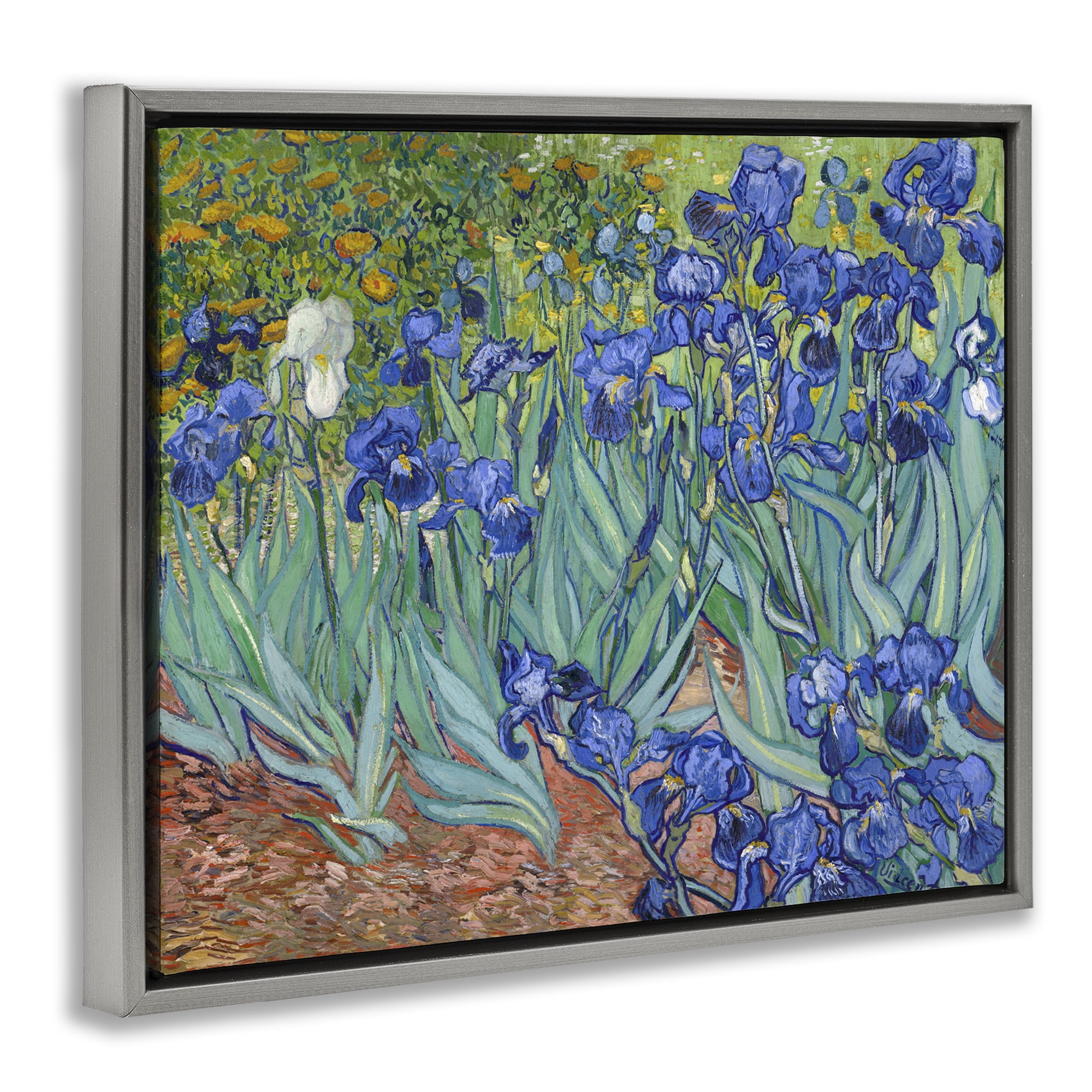 Stupell Industries Classic Van Gogh Irises Plants & Flowers Painting Gray Floater Framed Canvas Art Print Wall Art, 21 x 17