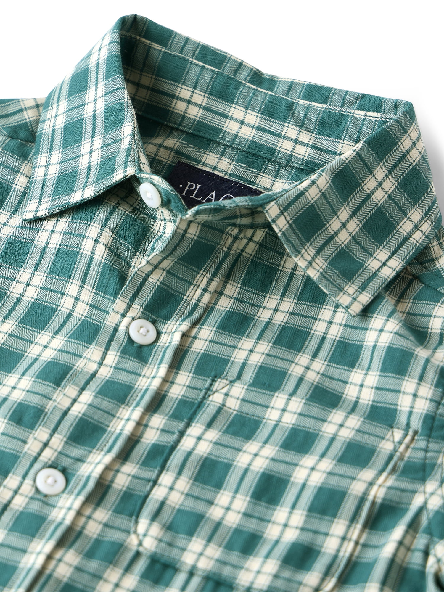 The Children's Place Boys Long Sleeve Plaid Textured Poplin Button Up Shirt, Sizes XS-XXL
