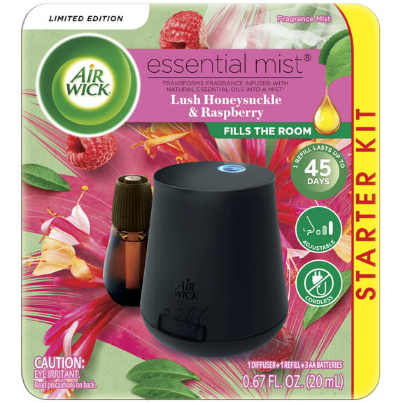 Air Wick Essential Mist Starter Kit (Diffuser   Refill), Lush Honeysuckle & Raspberry, Essential Oils Diffuser, Air Freshener