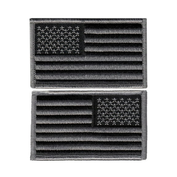 Hero’s Pride US Flag Patch 2-Pack – Black and Silver, Regular & Reverse, Hook Backing, 3-3/8" x 2"