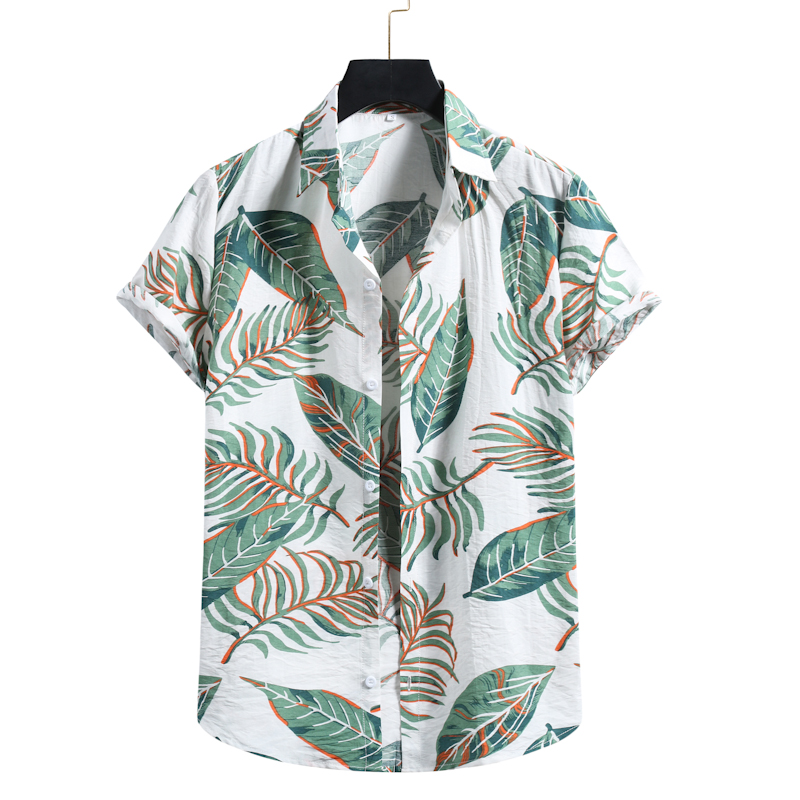 men's retro leaf print button up hawaiian shirt