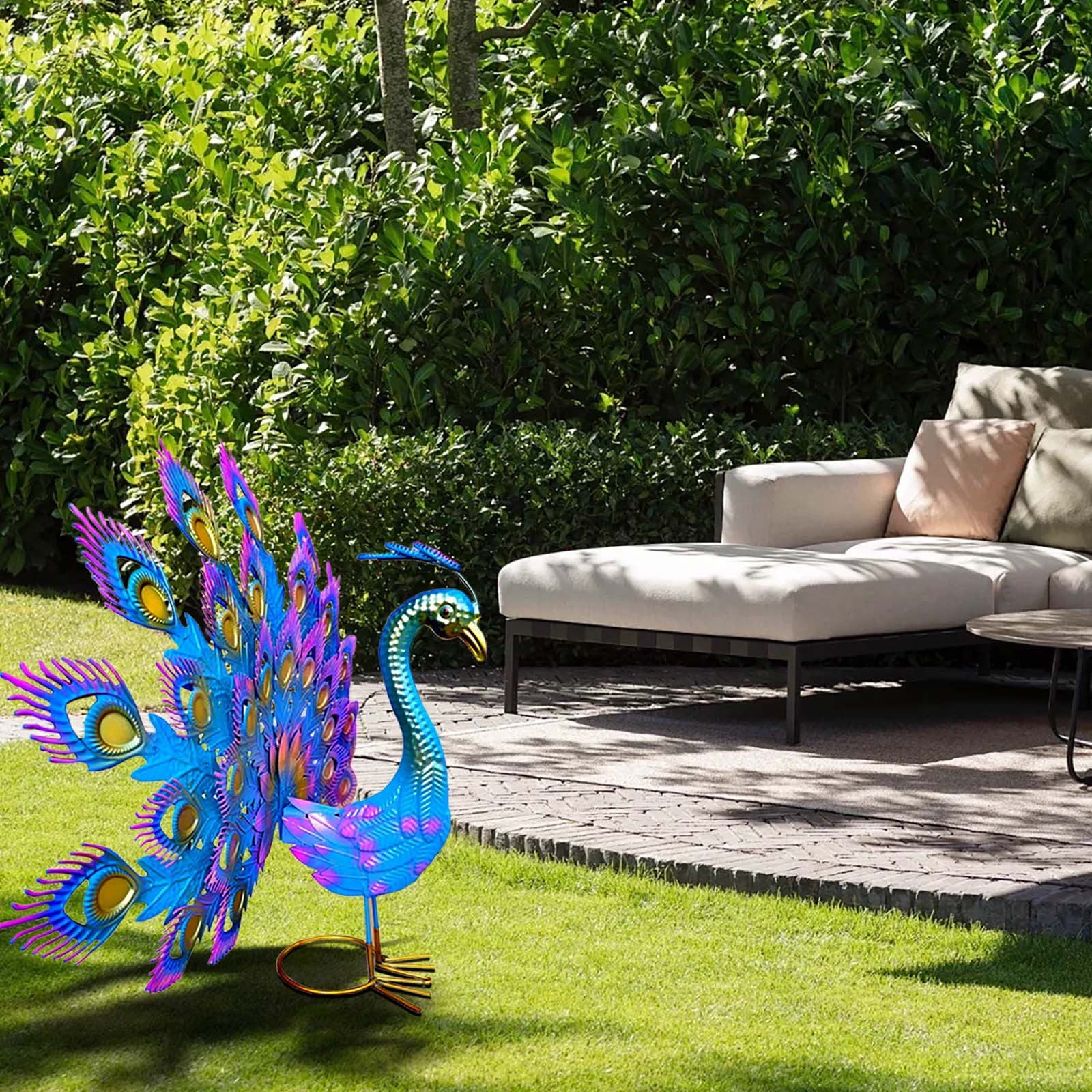 cpengpj 30x30cm Tall Metal Peacock Garden Statue, Handmade, 3D Textured, Tail Spread Sculptures for Patio, Garden or Entryway
